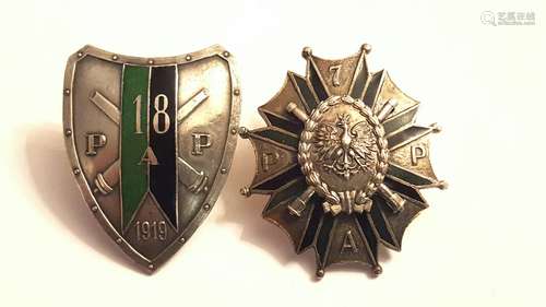 Antique Polish Pair Enameled Badges 1918