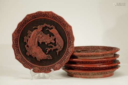 Set of 5 Chinese Cinnabar Plates