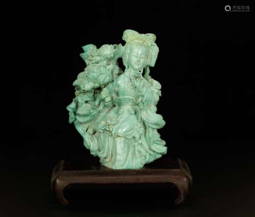 Chinese Turquoise Carving of a Beauty