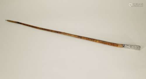 Antqiue Indian Hand Painted Bamboo Cane w/ Silver