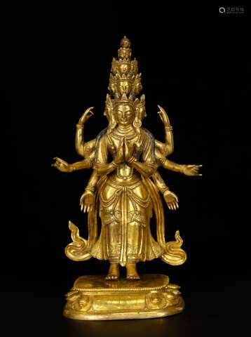 Chinese Gilt Eight Hands Guanyin