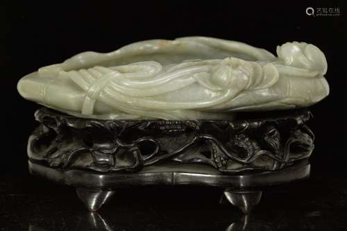 19th C. Chinese Large Jade Carved Brush Washer