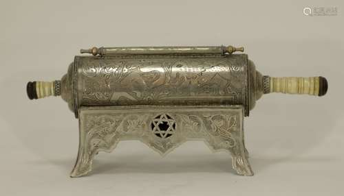 Judaica Old Possible Silver Scroll Holder