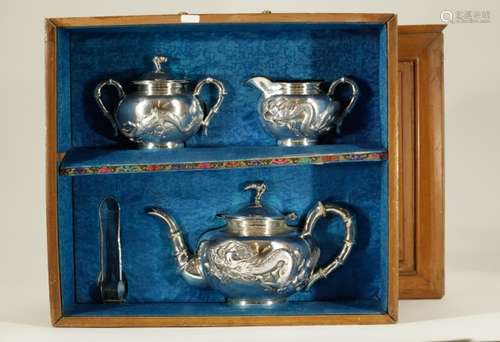 Chinese Export 19th C. Silver Tea Set Sterling