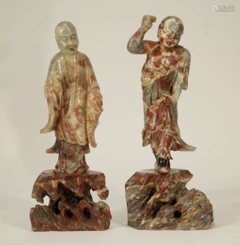 Pair of Chinese Soapstone Carved Lohans