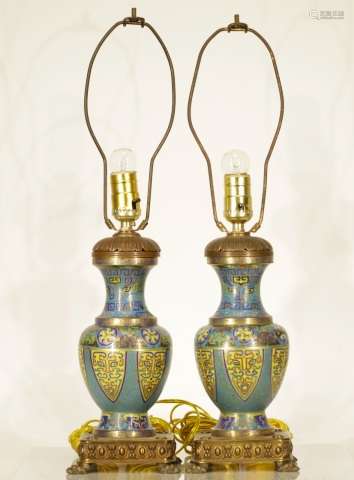 Pair of 19th C. Chinese Enamel Vase as Lamp,Marked