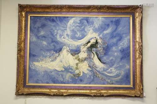 Magnificent Hand Woven on Silk of Beauty w/ Frame