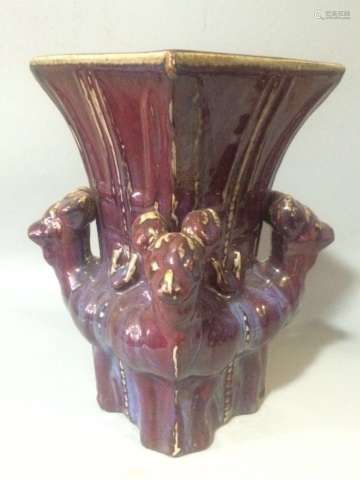 Chinese Flambe Glazed Lamb Vase