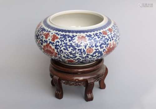 Chinese Blue/White Copper Red Brush Washer