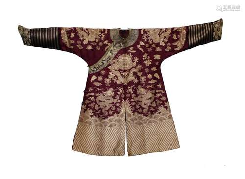 18/19th C. Chinese Burgundy Five Paw Dragon Robe