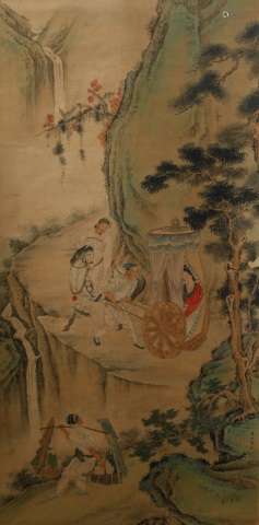 Chinese Watercolor Scroll Painting, Marked