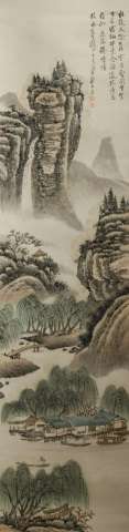 Chinese Watercolor Scroll Painting of Landscape