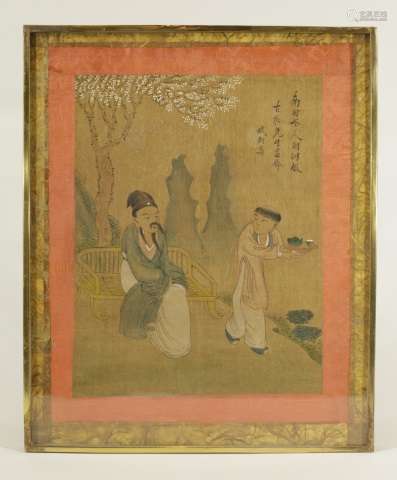 Chinese Ink/Color Painting on Linen w/ Frame