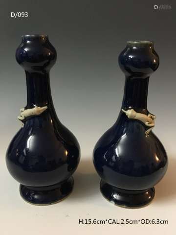 Pair of Chinese Blue Glazed Ceramic Vases