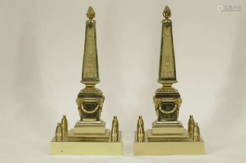 Pair of Antique French Bronze Obelisk