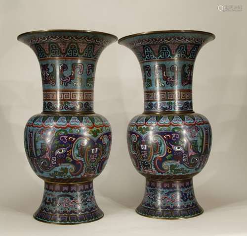 Pair of 19th C. Cloisonne Enamel Gilt Bronze Vases