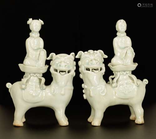 Pair of Chinese Green Glazed Porcelain Figures