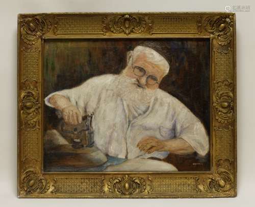 Jewish Antique Painting of a Teller, Signed