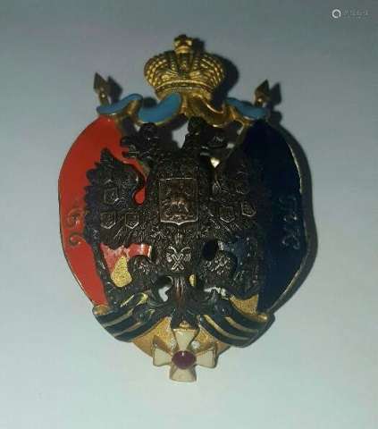 Russian Imperial Gilt Bronze and enameled badge .