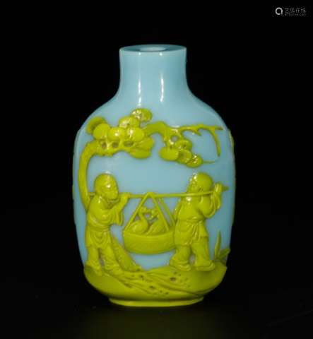 Chinese Sky Blue Peking Glass Snuff Bottle