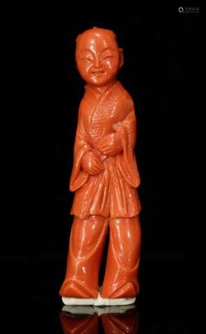 Chinese Red Coral Carving of a Smilling Boy