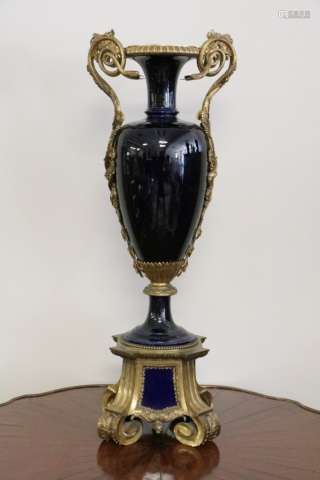 French Early 19th C. Bronze & Porcelain Urn