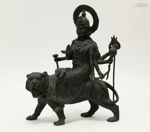 Tibetan Bronz Buddha Riding on Tiger