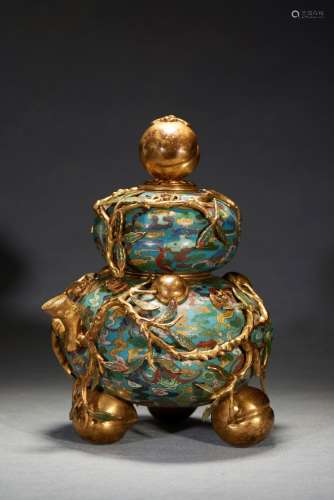 清 銅鎏金掐絲琺瑯葫蘆瓶
