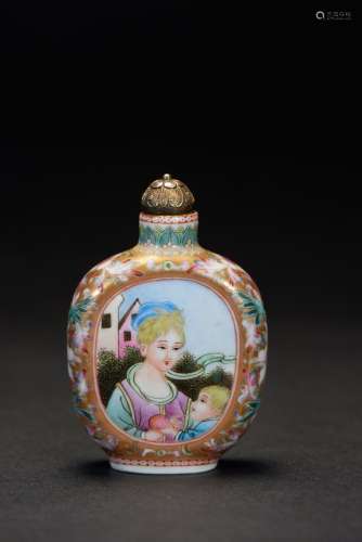 十九世紀 瓷胎畫琺瑯開光西洋仕女圖鼻煙壺