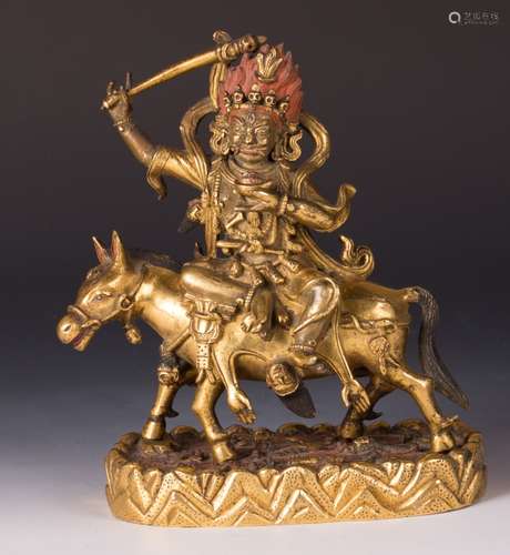 CHINESE GILT BRONZE FIGURE OF PALDEN LHAMO