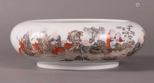 CHINESE FAMILLE ROSE FIGURAL MOTIF BRUSH WASHER