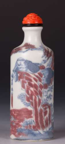 CHINESE BLUE WHITE IRON RED GLAZED SNUFF BOTTLE