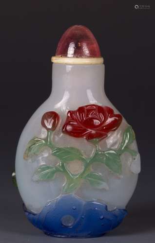 CHINESE MULTI-COLOR PEKING GLASS SNUFF BOTTLE