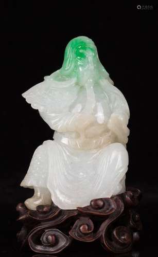 CHINESE JADEITE CARVED FIGURE OF GUANDI