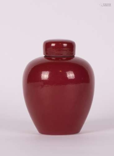 CHINESE OX BLOOD GLAZED COVER JAR