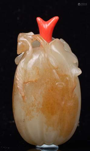 CHINESE YELLOW JADE GOURD SHAPE SNUFF BOTTLE