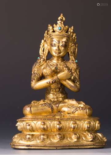 CHINESE GILT BRONZE FIGURE OF MAITREYA