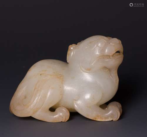 CHINESE WHITE JADE CARVED FIGURE OF BEAST