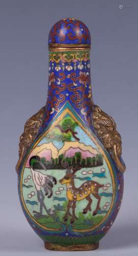 CHINESE CLOISONNE TWIN EAR SNUFF BOTTLE