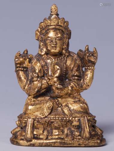 CHINESE GILT BRONZE FIGURE OF AVALOKITESVARA