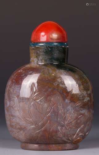 CHINESE PURPLE MOSS AGATE SNUFF BOTTLE