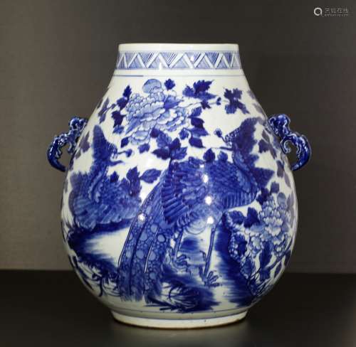 Chinese Blue/White Two Handle Porcelain Jar