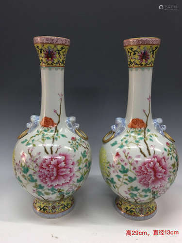 Pair of Chinese Famille Rose Porcelain Vases