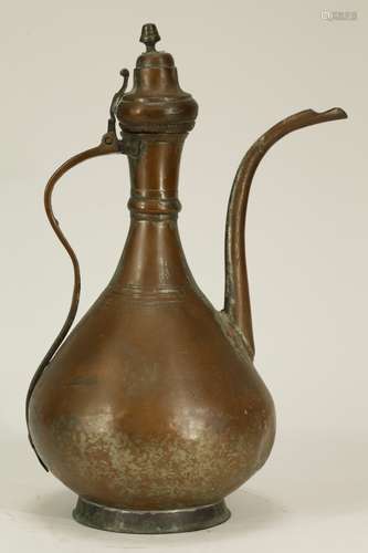 Antique Turkish Brass Pitcher, 19th C. Signed