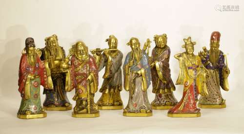 Full Set of Chinese Enameled Bronze of 8 Immortals