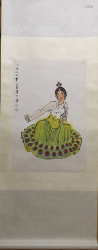 Chinese Ink/Color Scroll Painting of a Lady