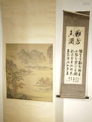 Two Pieces of Chinese Ink/Color Scroll Painting