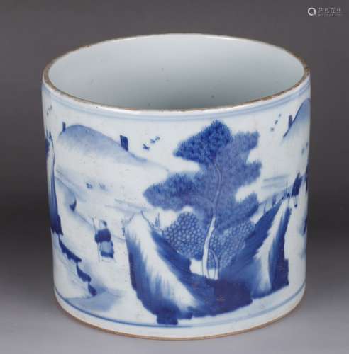 Chinese Blue/White Porcelain Brush Pot, Marked