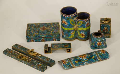 A Set of Chinese Enamel Bronze Scholar Items