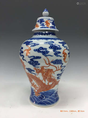 Chinese Blue/White Copper Red General Jar